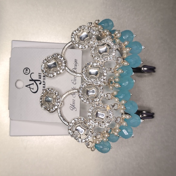 Silver and Blue Dangle Earrings - Picture 3 of 3